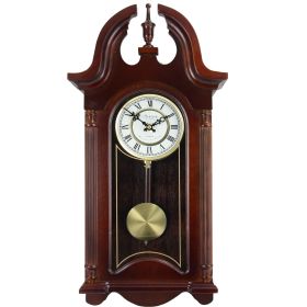 Bedford Clock Collection 26.5 Inch Chiming Pendulum Wall Clock in Colonial Mahogany Cherry Oak Finish