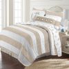 3 Piece Nautical Stripped/Anchors Reversible Microfiber Quilt Set Beige, King