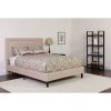 Full Beige Fabric Upholstered Platform Bed Frame with Tufted Headboard