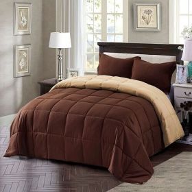 Twin/Twin XL Traditional Microfiber Reversible 3 Piece Comforter Set in Brown