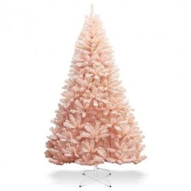 6/7 Feet Artificial Christmas Tree Hinged Full Fir Tree-7 ft - Color: Pink - Size: 7 ft