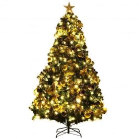 Pre-Lit Artificial Christmas Tree wIth Ornaments and Lights - Color: Green - Size: 7.5 ft