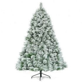 7 Feet Artificial Christmas Tree with Snowy Pine Needles  - Color: Green - Size: 7 ft