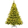 Pre-lit Hinged Christmas Tree wth Glitter Tips and Pine Cones - Color: Green - Size: 7 ft