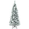 Snow Flocked Christmas Pencil Tree with Berries and Poinsettia Flowers-6 ft - Color: White - Size: 6 ft