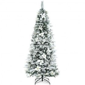 Artificial Christmas Tree Snow Flocked Pencil Tree-7 ft - Color: White - Size: 7 ft