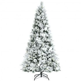 7 Feet Snow Flocked Christmas Tree with Poinsettia Flowers - Color: White - Size: 7 ft