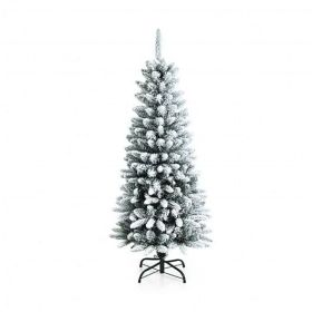 Snow-Flocked Hinged Artificial Christmas Pencil Tree with Mixed Tips-4.5 ft - Color: White - Size: 4.5 ft