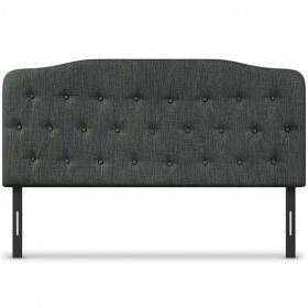 Queen Upholstered Headboard with Adjustable Heights-Dark Gray - Color: Dark Gray - Size: Queen Size