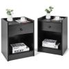 Set of 2 Nightstand with Drawer Cabinet End Side Table Raised Top-Black - Color: Black