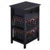 3 Tier Set of 2 Wood Nightstand with 1 and 2 Drawer -Black - Color: Black