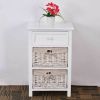 3 Tier Set of 2 Wood Nightstand with 1 and 2 Basket Drawer -White - Color: White