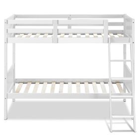 Twin Size Wooden Bunk Beds Convertible 2 Individual Beds-White - Color: White