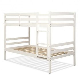 Twin Bunk Bed Children Wooden Bunk Beds Solid Hardwood-White - Color: White - Size: Twin Size