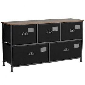 5-Drawer Dresser Storage Organizer Chest Fabric Drawer with Labels-Black - Color: Black