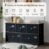 5-Drawer Dresser Storage Organizer Chest Fabric Drawer with Labels-Black - Color: Black