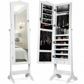 14 LED Jewelry Armoire Cabinet with Full Length Mirror and 4 Tilting Angles-White - Color: White