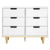 Modern Mid-Century Style 6-Drawer Double Dresser in White Natural Wood Finish