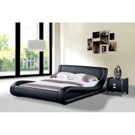 Queen size Modern Black Faux Leather Platform Bed