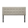 Queen Button-Tufted Headboard in Light Grey Beige Taupe Upholstered Fabric