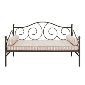 Twin Scrolling Metal Day Bed Frame in Contemporary Brushed Bronze Dark Pewter