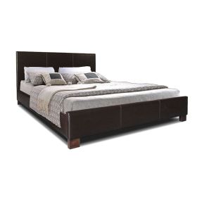 Queen size Dark Brown Faux Leather Upholstered Platform Bed Frame with Headboard