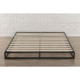 Queen size 6-inch Low Profile Metal Platform Bed Frame with Wooden Slats