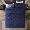 Twin Size All Season Pleated Hypoallergenic Microfiber Reversible 2 Piece Comforter Set in Navy