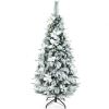 Snow Flocked Christmas Pencil Tree with Berries and Poinsettia Flowers-5 ft - Color: White - Size: 5 ft