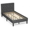 Upholstered Bed Base with Button Stitched Headboard - Color: Black - Size: Twin Size