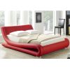 King size Modern Red Faux Leather Upholstered Platform Bed with Curved Headboard