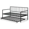 Twin size Heavy Duty Metal Daybed with Roll-Out Trundle Bed