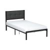 Twin Metal Platform Bed Frame with Gray Button Tufted Upholstered Headboard