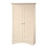 Antique White Finish Wardrobe Armoire Storage Cabinet with Louver Doors