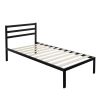 Twin Modern Metal Platform Bed Frame with Headboard and Wood Slats