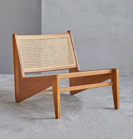 Amandine Lounge Chair - Wood & Natural Rattan (Wood: Black)